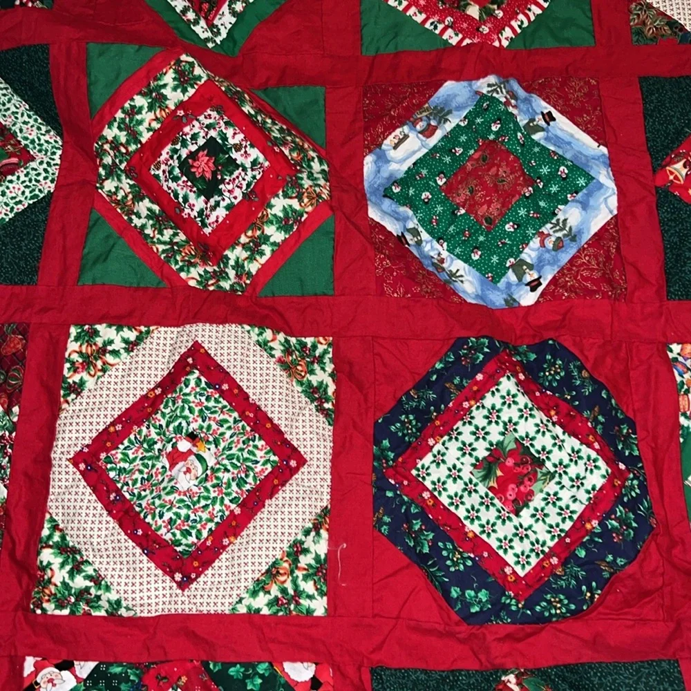 Handmade Christmas quilt unfinished 42” x 42”